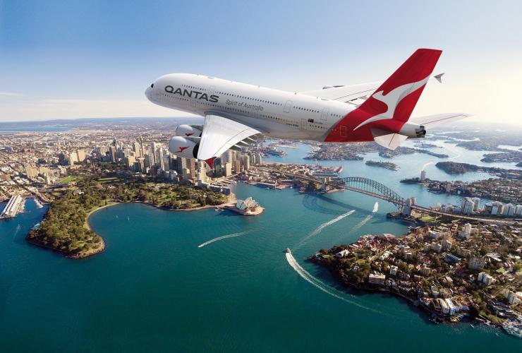 Qantas A330 over Sydney Harbour, Sydney, New South Wales © Qantas