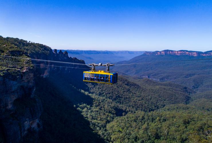 新南威尔士州，蓝山上风景世界的空中缆车 © 新南威尔士州旅游局版权所有